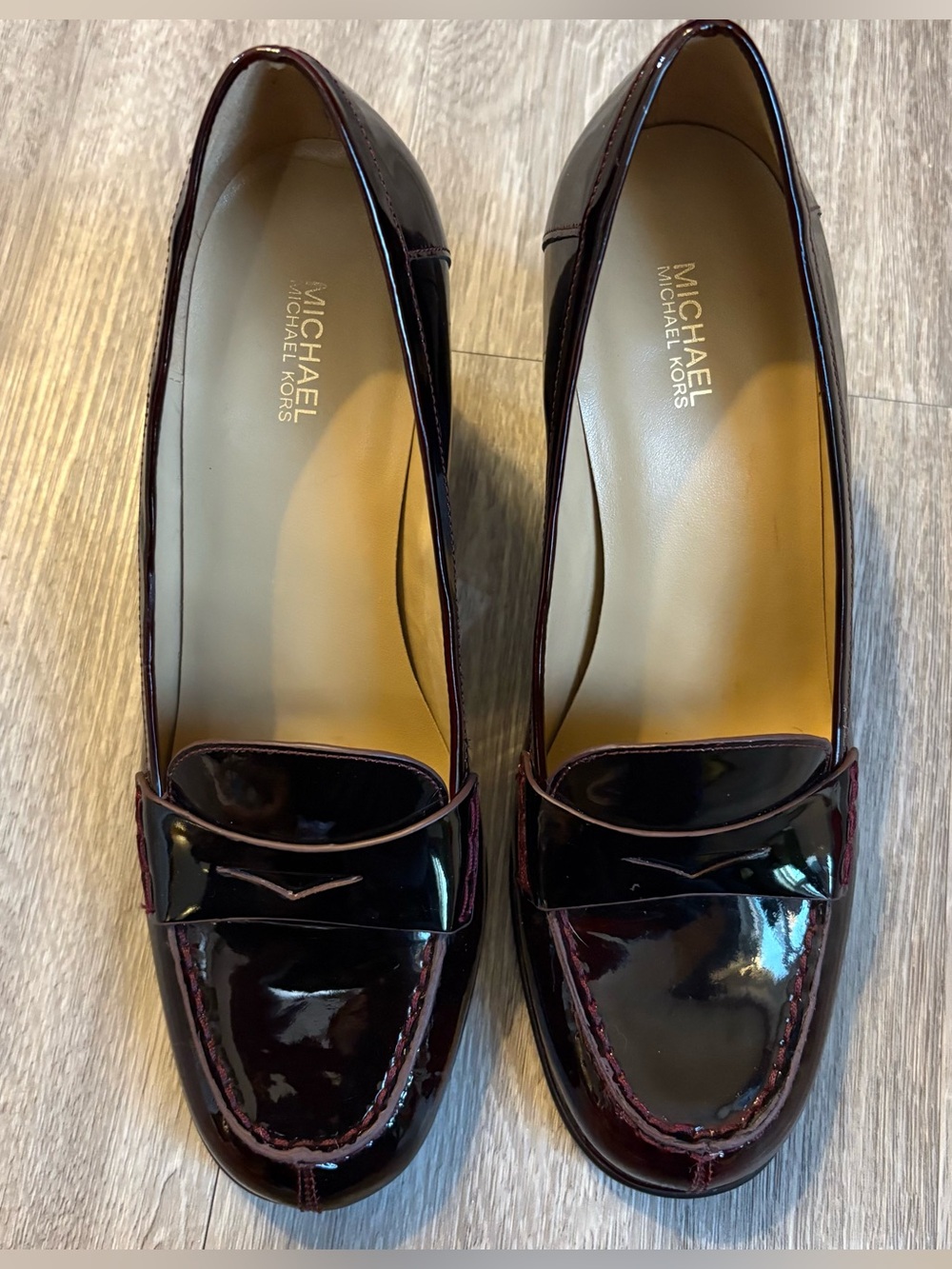 Deep Red Wine Michael Kors Patent Leather Block Heeled Pump Size 9